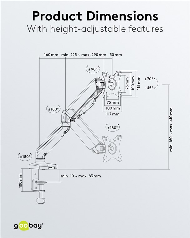 Goobay Monitor Mount Single Gas Arm 座檯單顯示屏氣壓搖臂支架 17-32吋 (可鑽孔/夾檯式安裝) 58530