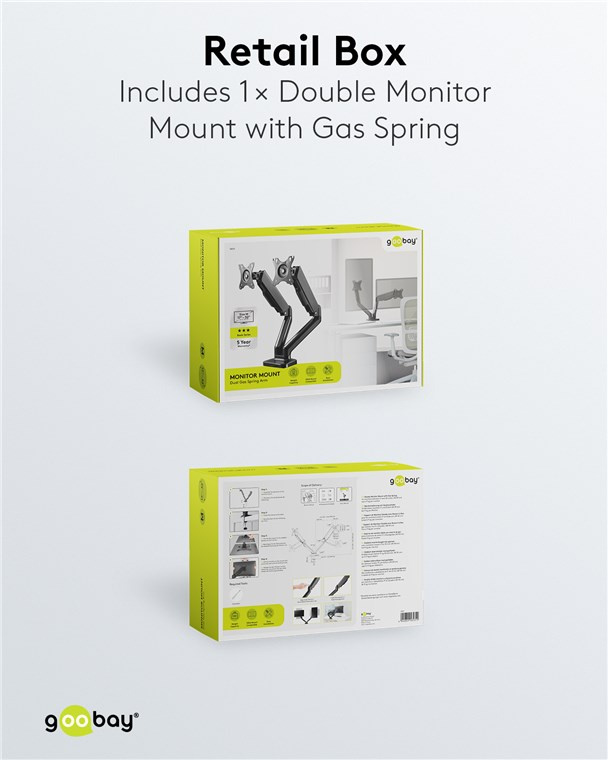 Goobay Monitor Mount Dual Gas Arm 座檯雙顯示屏氣壓搖臂支架 17-32吋 (可鑽孔/夾檯式安裝) 58531