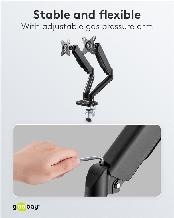Goobay Monitor Mount Dual Gas Arm 座檯雙顯示屏氣壓搖臂支架 17-32吋 (可鑽孔/夾檯式安裝) 58531
