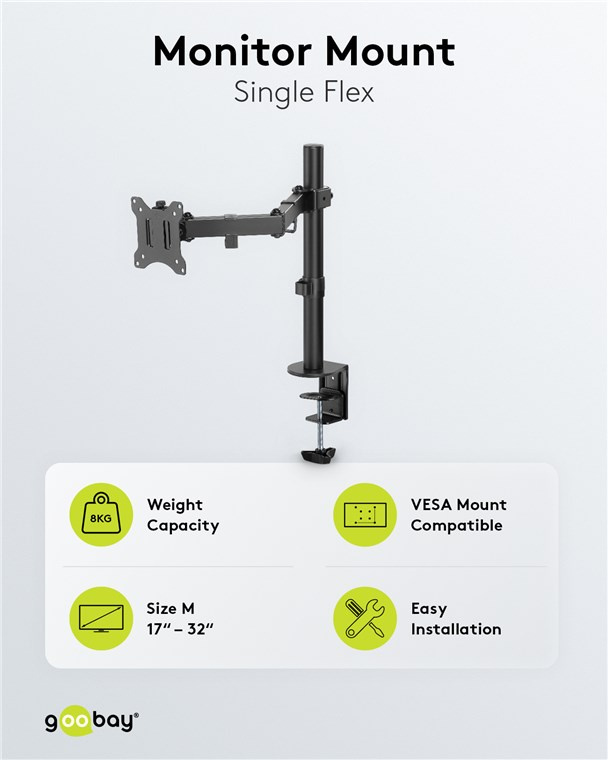 Goobay Monitor Mount Single Pole 座檯單顯示屏活動支架 17-32吋 58528