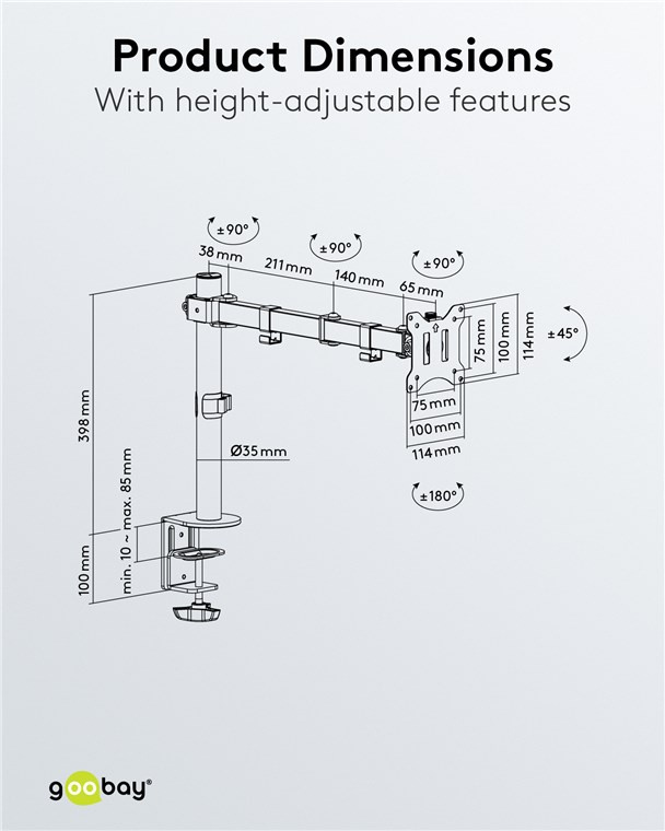 Goobay Monitor Mount Single Pole 座檯單顯示屏活動支架 17-32吋 58528