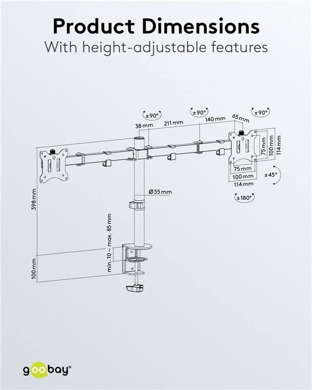 Goobay Monitor Mount Dual Pole 座枱雙顯示屏活動支架 - 58529