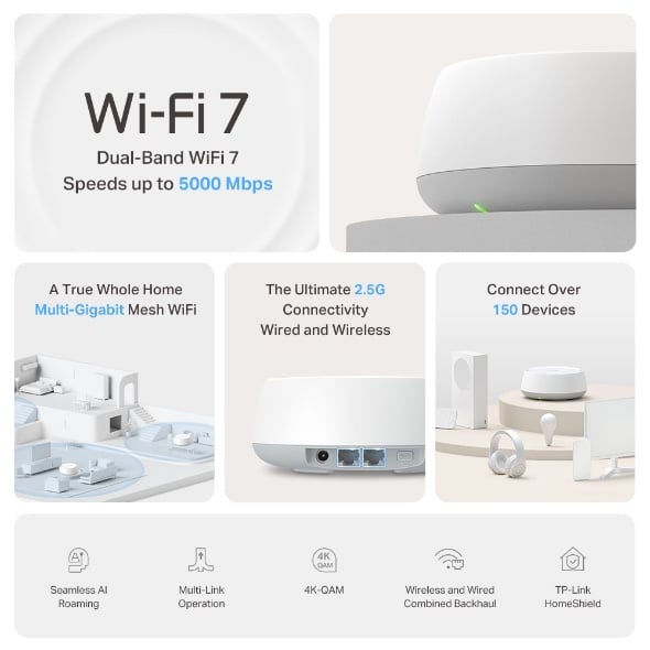 TP-Link Deco BE25 BE5000 雙頻完整家庭 Mesh Wi-Fi 7 系統 ( 1 / 2 / 3 -pack )