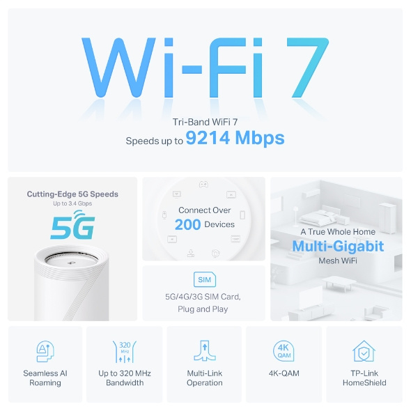 TP-Link Deco BE65-5G [5G] BE9300 三頻完整家庭 Mesh Wi-Fi 7 系統 ( 1 pack )