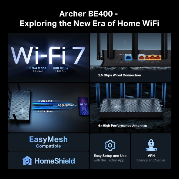 TP-Link Archer BE400 BE6500 雙頻 Wi-Fi 7 Router