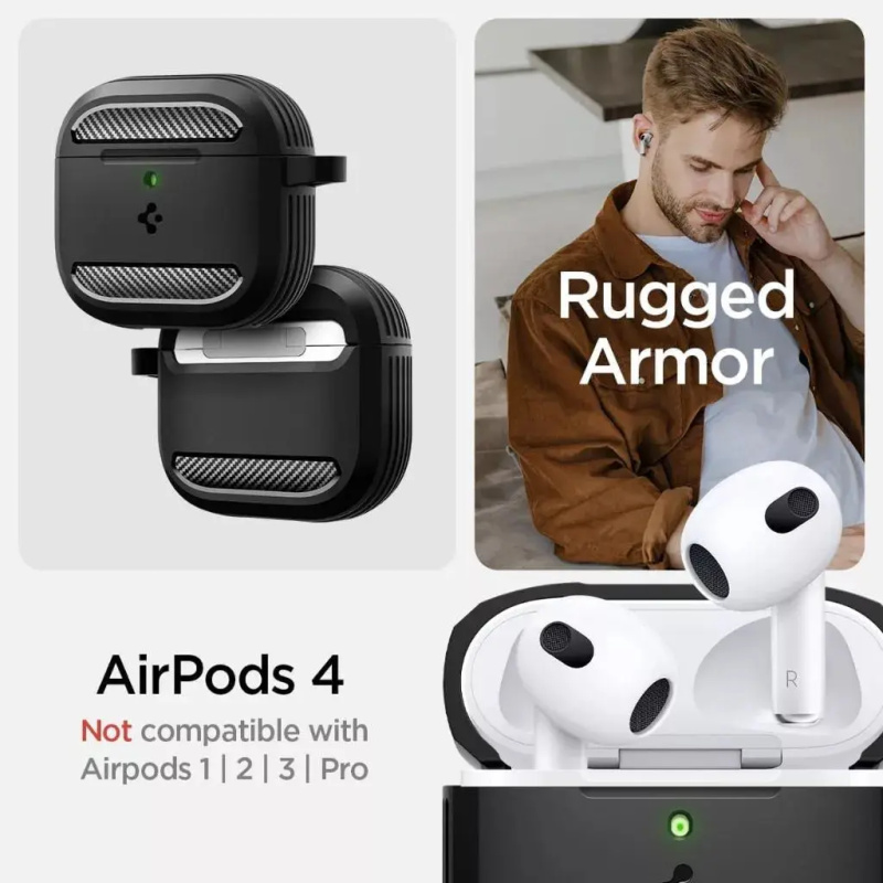 Spigen AirPods 4th Gen (2024) Case Rugged Armor 機殼 Spigen AirPods 4th Gen (2024) Case Rugged Armor 機殼