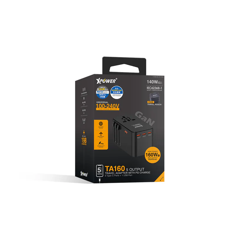 XPower TA160 160W 5輸出 PD 3.1/PPS Gan旅行充電器