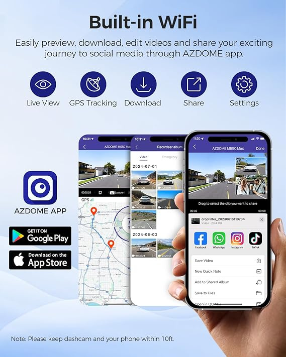 AZDOME M550 MAX 3鏡頭 4K+1K+2.5K 超高清行車記錄儀 GPS