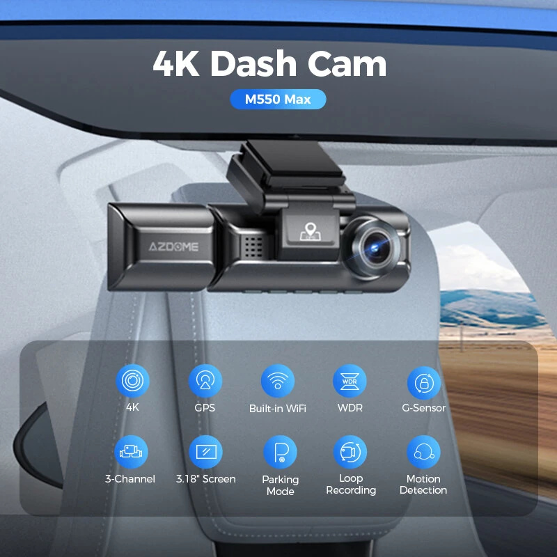 AZDOME M550 MAX 3鏡頭 4K+1K+2.5K 超高清行車記錄儀 GPS