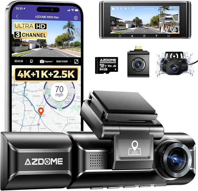 AZDOME M550 MAX 3鏡頭 4K+1K+2.5K 超高清行車記錄儀 GPS