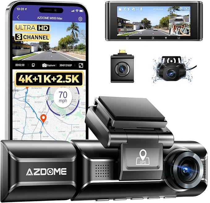 AZDOME M550 MAX 3鏡頭 4K+1K+2.5K 超高清行車記錄儀 GPS