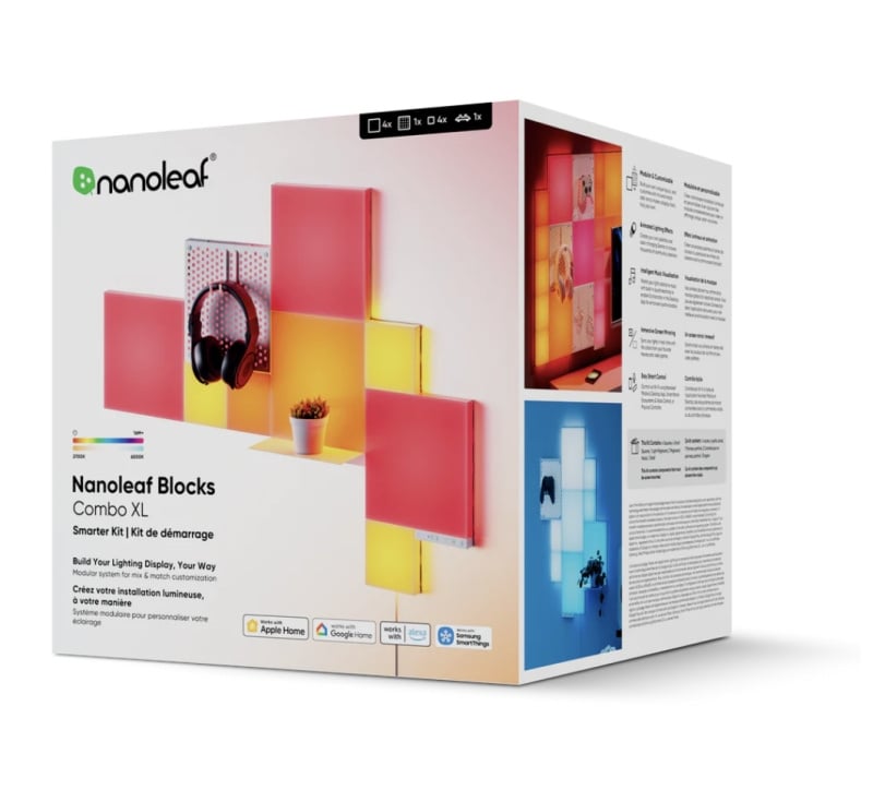 Nanoleaf Blocks Combo XL Smarter Kit 智能燈板 [4 x 大方塊、4 x 細方塊、1 x 釘板、1 x 架子][起始裝]