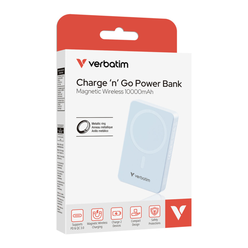 Verbatim Charge 'n' Go Power Bank Magnetic Wireless 10000mAh Basic 磁吸無線流動充電池 32227 / 32145 [2色]