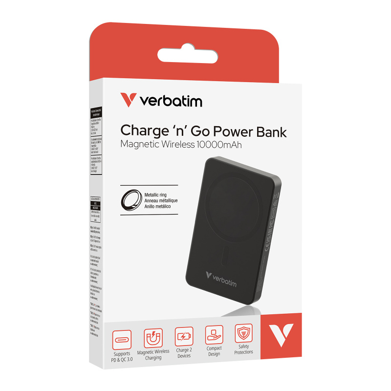 Verbatim Charge 'n' Go Power Bank Magnetic Wireless 10000mAh Basic 磁吸無線流動充電池 32227 / 32145 [2色]
