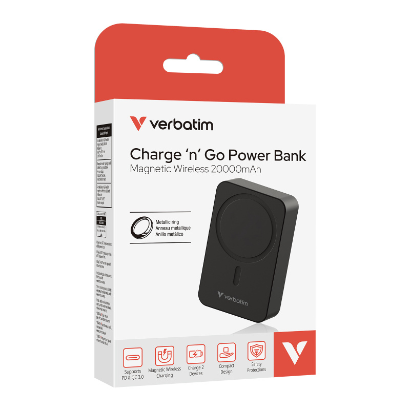 Verbatim Charge 'n' Go Power Bank Magnetic Wireless 20000mAh Basic 磁吸無線流動充電池 32223 / 32143 [2色]