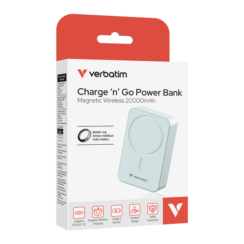 Verbatim Charge 'n' Go Power Bank Magnetic Wireless 20000mAh Basic 磁吸無線流動充電池 32223 / 32143 [2色]