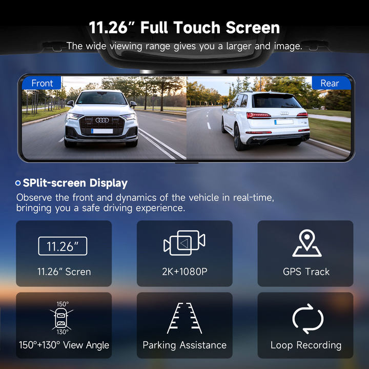 AZDOME AR12 2鏡頭 2K+1K 超高清倒後鏡型行車記錄儀 GPS WIFI