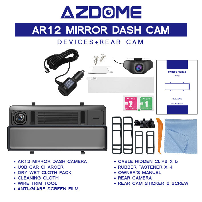 AZDOME AR12 2鏡頭 2K+1K 超高清倒後鏡型行車記錄儀 GPS WIFI