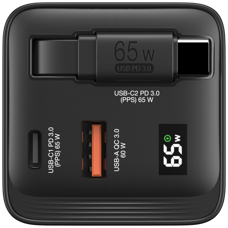 Verbatim 65W GaN 充電器連伸縮USB-C充電線 32056