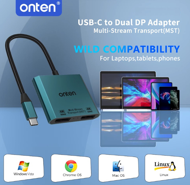 Onten TYPE-C (USB-C) to Dual Displayport (DP) Adapter OTN-UC915