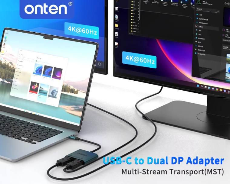 Onten TYPE-C (USB-C) to Dual Displayport (DP) Adapter OTN-UC915