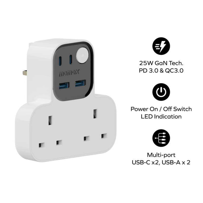 MOMAX 1-Charge Work Flow USB + 2口T型插座 US17