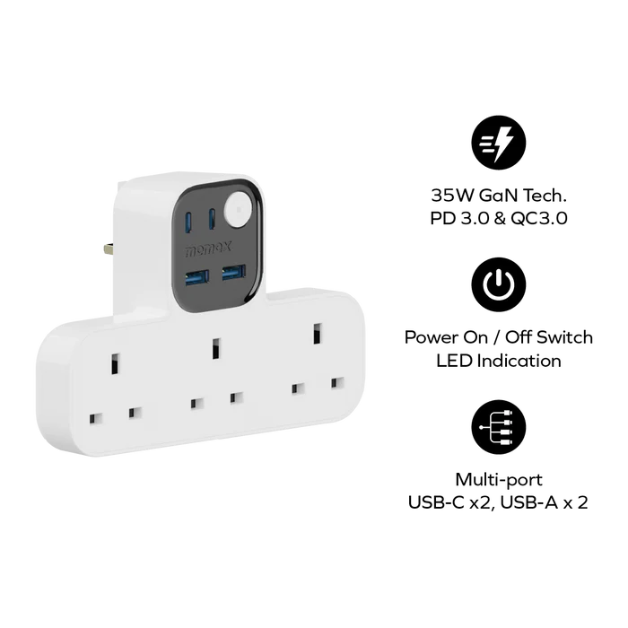 MOMAX 1-Charge Work Flow USB + 3口T型插座 US19