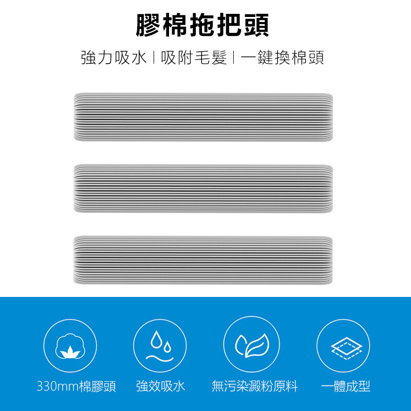 小米 藍小魚180° 免手洗膠棉地拖 凹槽設計，吸附髒污及毛髮
