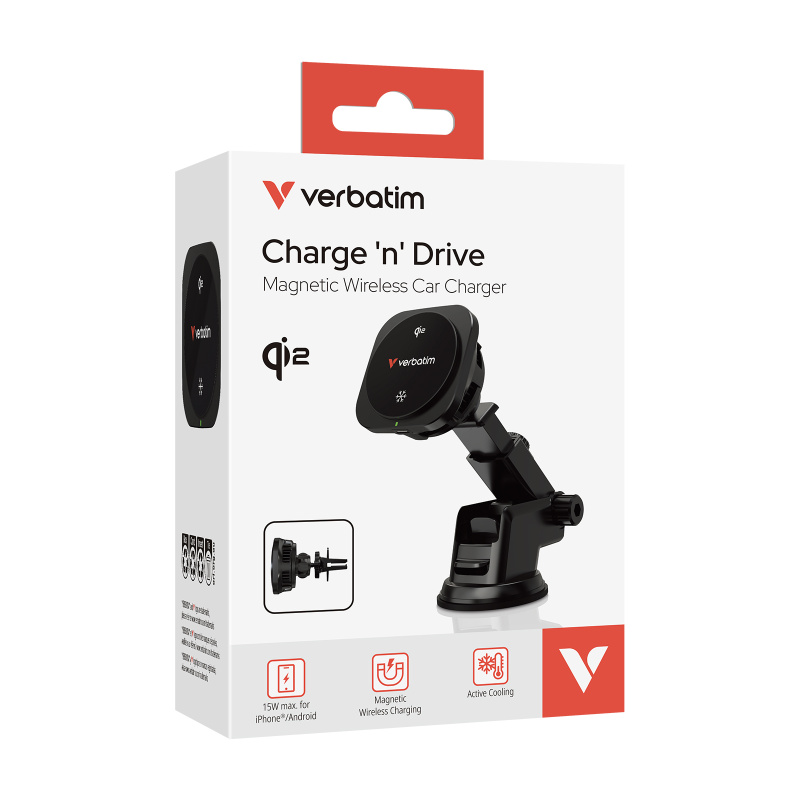 Verbatim Charge 'n' Drive Qi2 磁吸無線車用充電器 (CND-02) - 31861