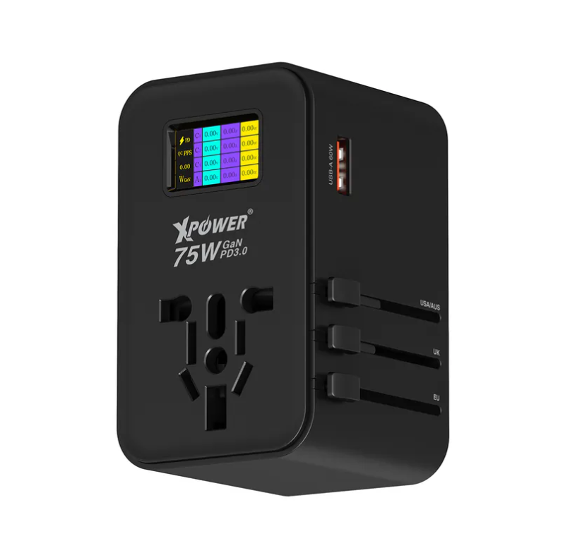 XPower TA75D 75W LED顯示5輸出 PD 3.0/PPS GAN旅行充電器 XPower TA75D 75W LED顯示5輸出 PD 3.0/PPS GAN旅行充電器