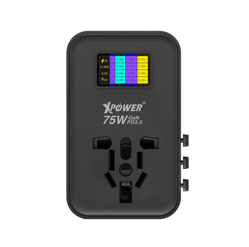 XPower TA75D 75W LED顯示5輸出 PD 3.0/PPS GAN旅行充電器 XPower TA75D 75W LED顯示5輸出 PD 3.0/PPS GAN旅行充電器