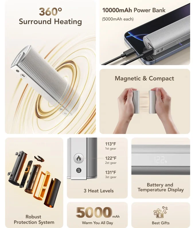 Morwie S1 360°磁吸充電暖手寶 5000mAh x 2