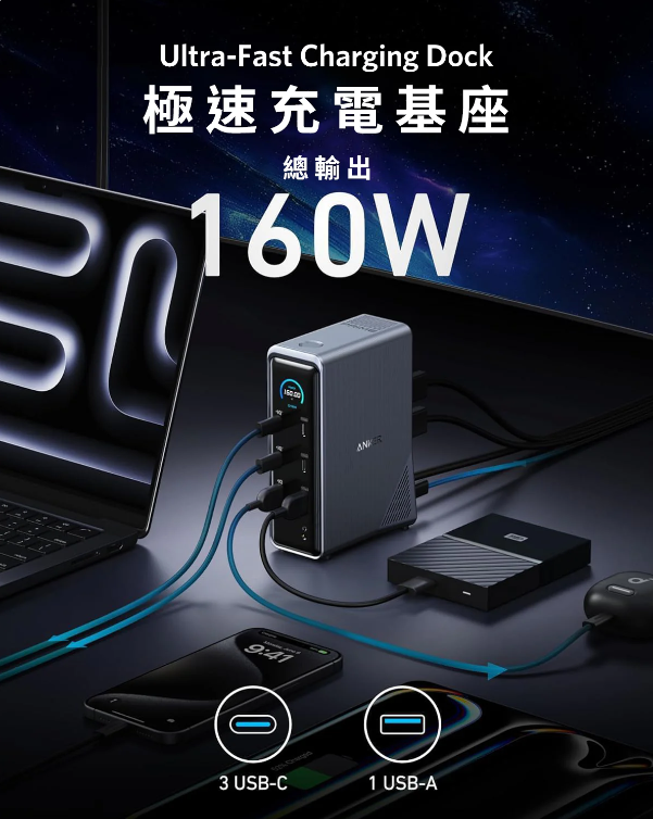 Anker Prime 14合1雙顯示屏160W充電底座 A83B6 (14-in-1, Dual Display, 160W)