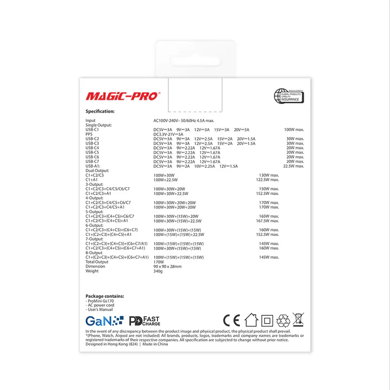 Magic-Pro ProMini Gs170 八輸出 PD3.0 GaN 170W快速充電器 Magic-Pro ProMini Gs170 八輸出 PD3.0 GaN 170W快速充電器