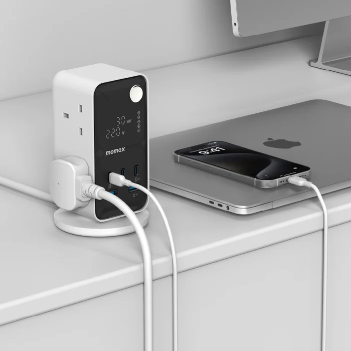 Momax 1-Charge Work-Flow 6 插座數位顯示電源盒 附 USB（US21UKW）