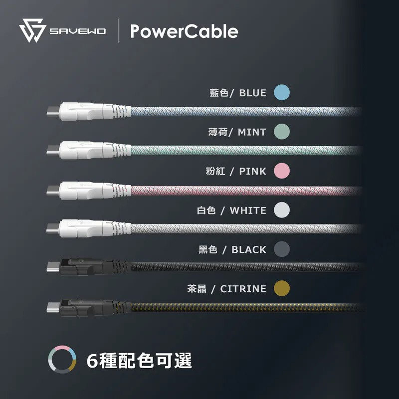 Savewo 救世 PowerCable USB-C Magnetic 240W PD3.1 磁吸自卷超高速充電線 (1m) CCM21