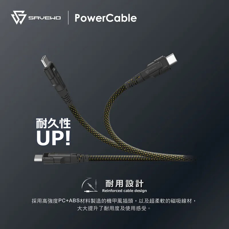Savewo 救世 PowerCable USB-C Magnetic 240W PD3.1 磁吸自卷超高速充電線 (1m) CCM21