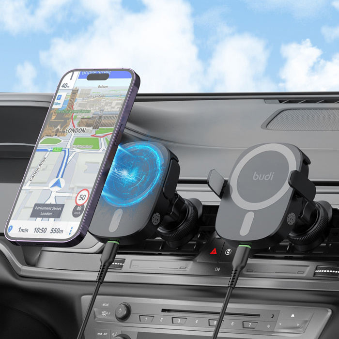 BUDI 2 in 1 Universal Magnetic Wireless Car Charger and Holder 2合1通用磁性無線車用充電器支架