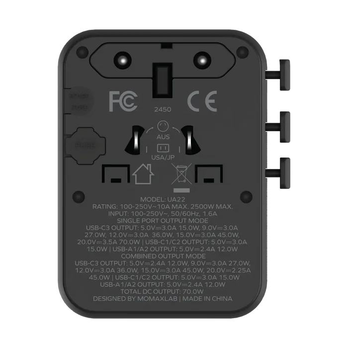1-WORLD² 70W 雙 AC 五 USB GaN 全球轉換插座 UA22