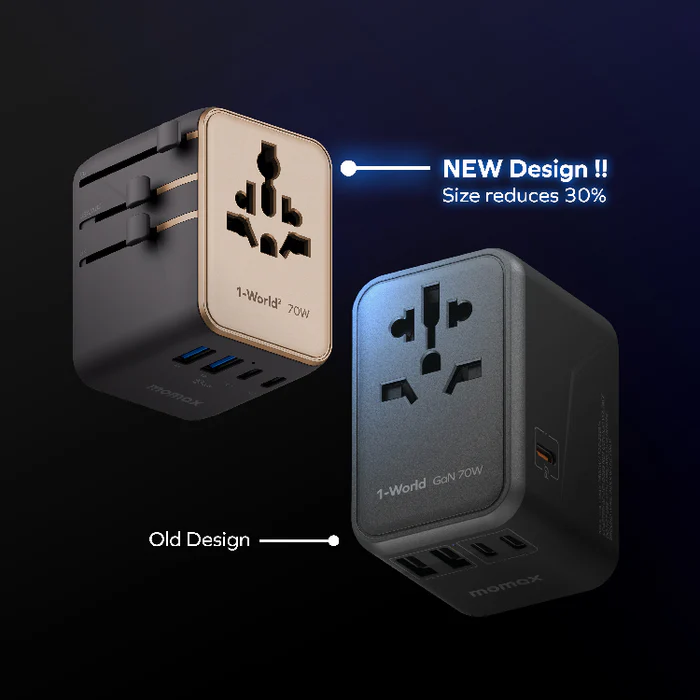 1-WORLD² 70W 雙 AC 五 USB GaN 全球轉換插座 UA22
