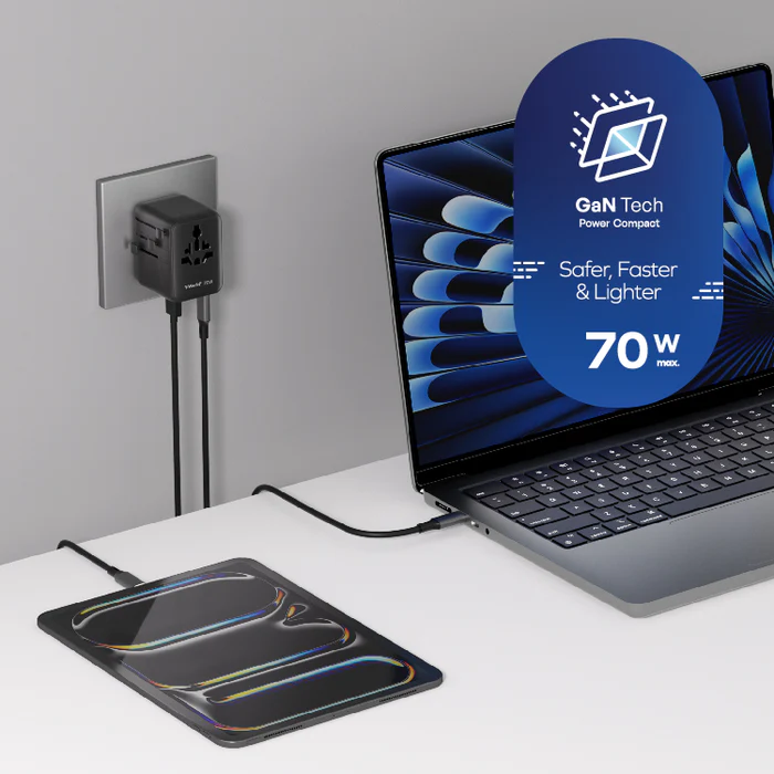 1-WORLD² 70W 雙 AC 五 USB GaN 全球轉換插座 UA22