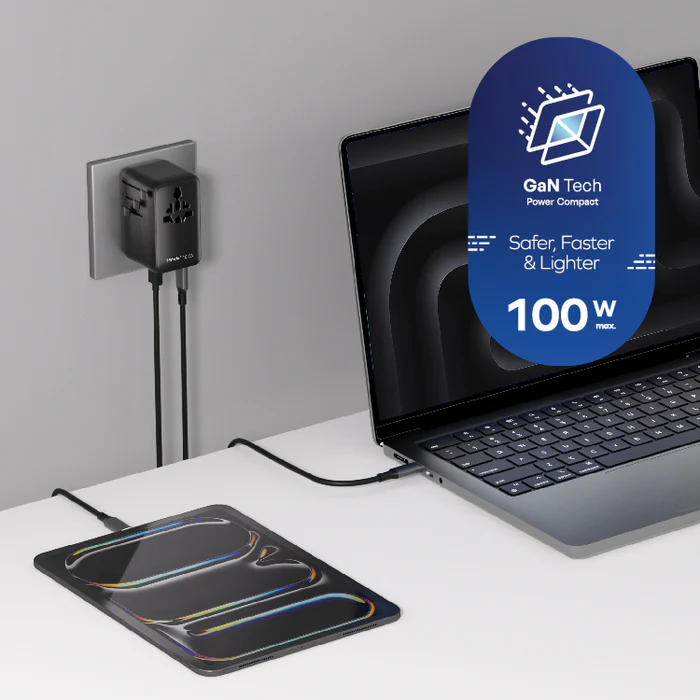 1-WORLD² 100W 雙 AC 四 USB GaN 全球轉換 插座 UA23