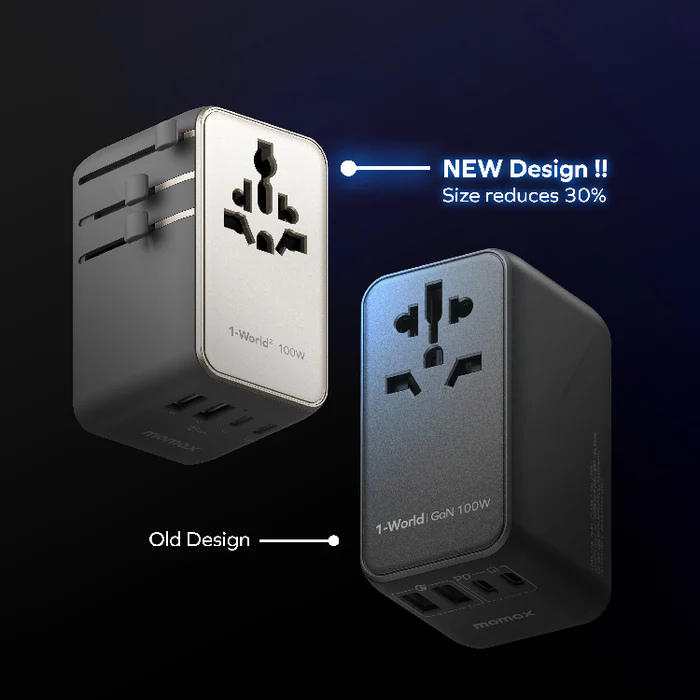 1-WORLD² 100W 雙 AC 四 USB GaN 全球轉換 插座 UA23