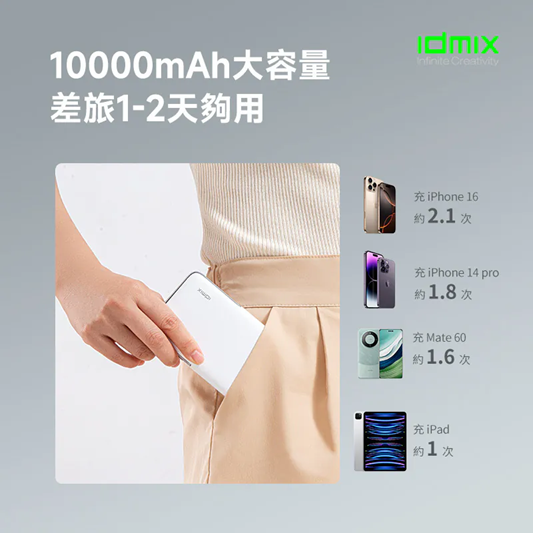 [CCC認證] IDMIX Q10 SE-QI2 磁吸無線充移動電源 10,000mAh