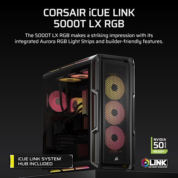 CORSAIR iCUE LINK 5000T LX RGB 中塔型高效能強化玻璃機箱 ( BLACK / WHITE )