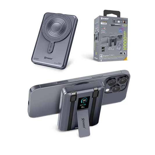 XPower MagSwift 7合1多功能數顯10000mAh Type-C PD/Lightning雙內置線+磁吸PD3.0無線移動電源