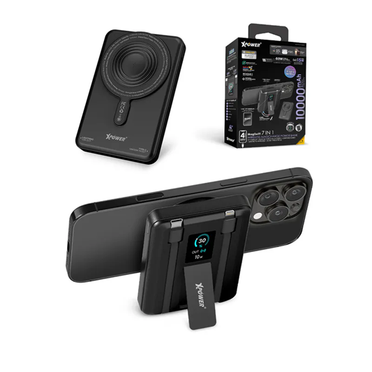 XPower MagSwift 7合1多功能數顯10000mAh Type-C PD/Lightning雙內置線+磁吸PD3.0無線移動電源