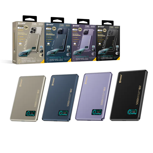 XPower MagDigita5 彩屏顯示鋁合金外殼 5000mAh PD3.0+QI2 磁吸移動電源