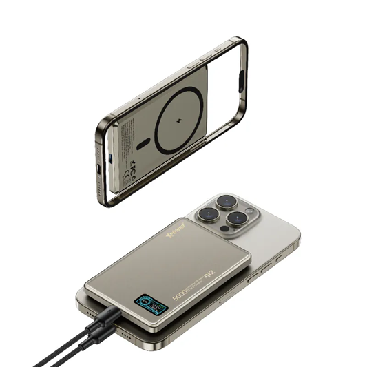XPower MagDigita5 彩屏顯示鋁合金外殼 5000mAh PD3.0+QI2 磁吸移動電源