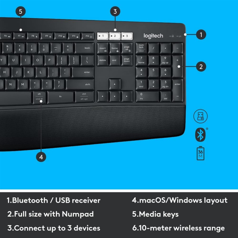Logitech MK850 Performance Bluetooth Wireless Keyboard and Mouse 無線藍牙滑鼠鍵盤組合 附中文字碼 香港行貨